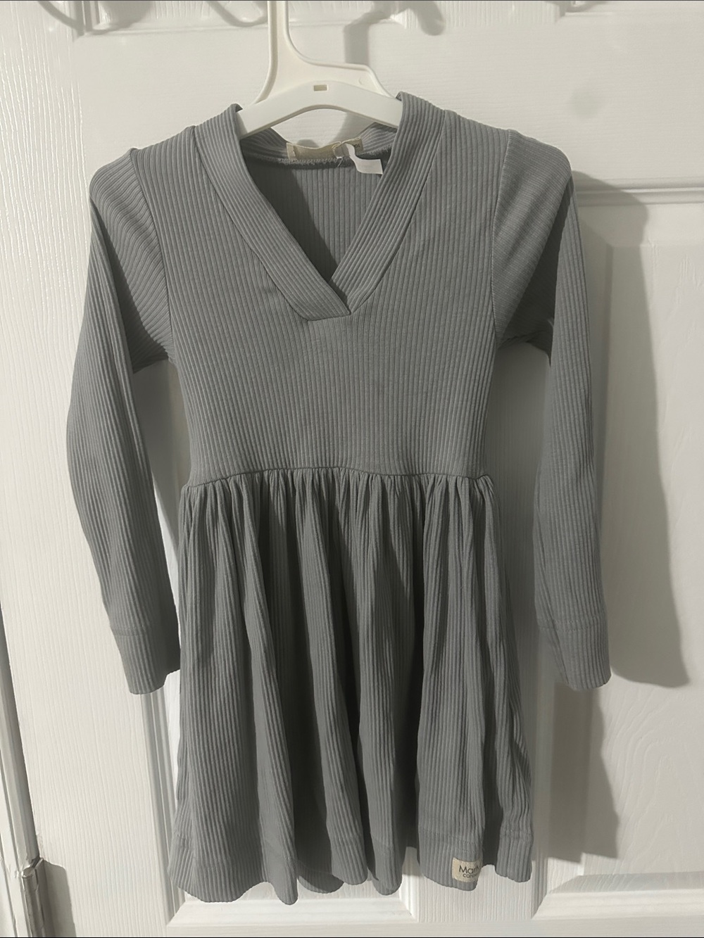 Marmar Copenhagen Girls Long-Sleeve Grey Ribbed V-Neck Dress